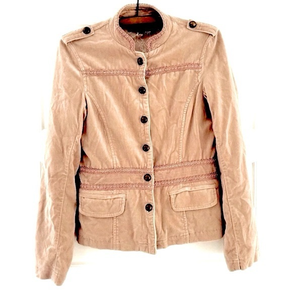 Vintage Y2K Bedo velvet peach pink military button lace fitted waist bohooffice - Picture 2 of 6